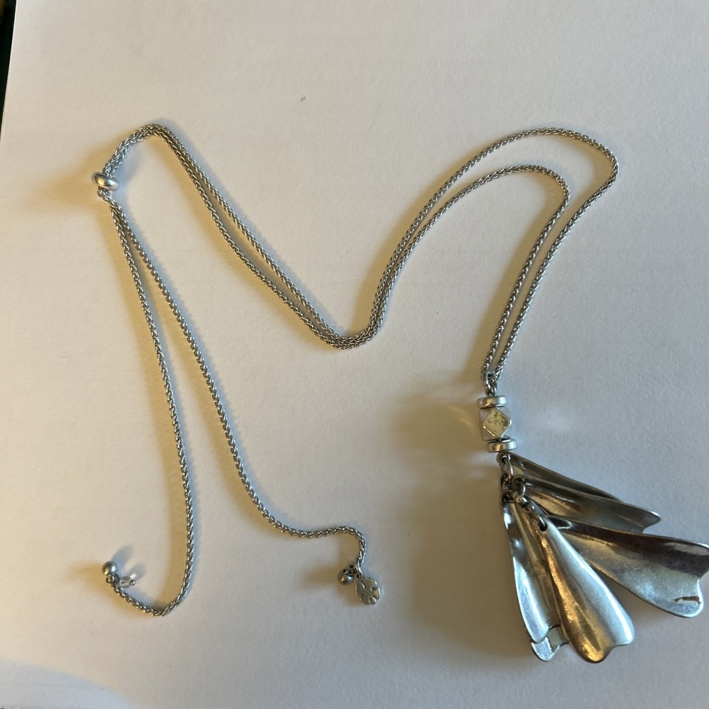 whimsigoth Boho Lucky Brand Signed Necklace 34" & 3" Pendant Slide Closure